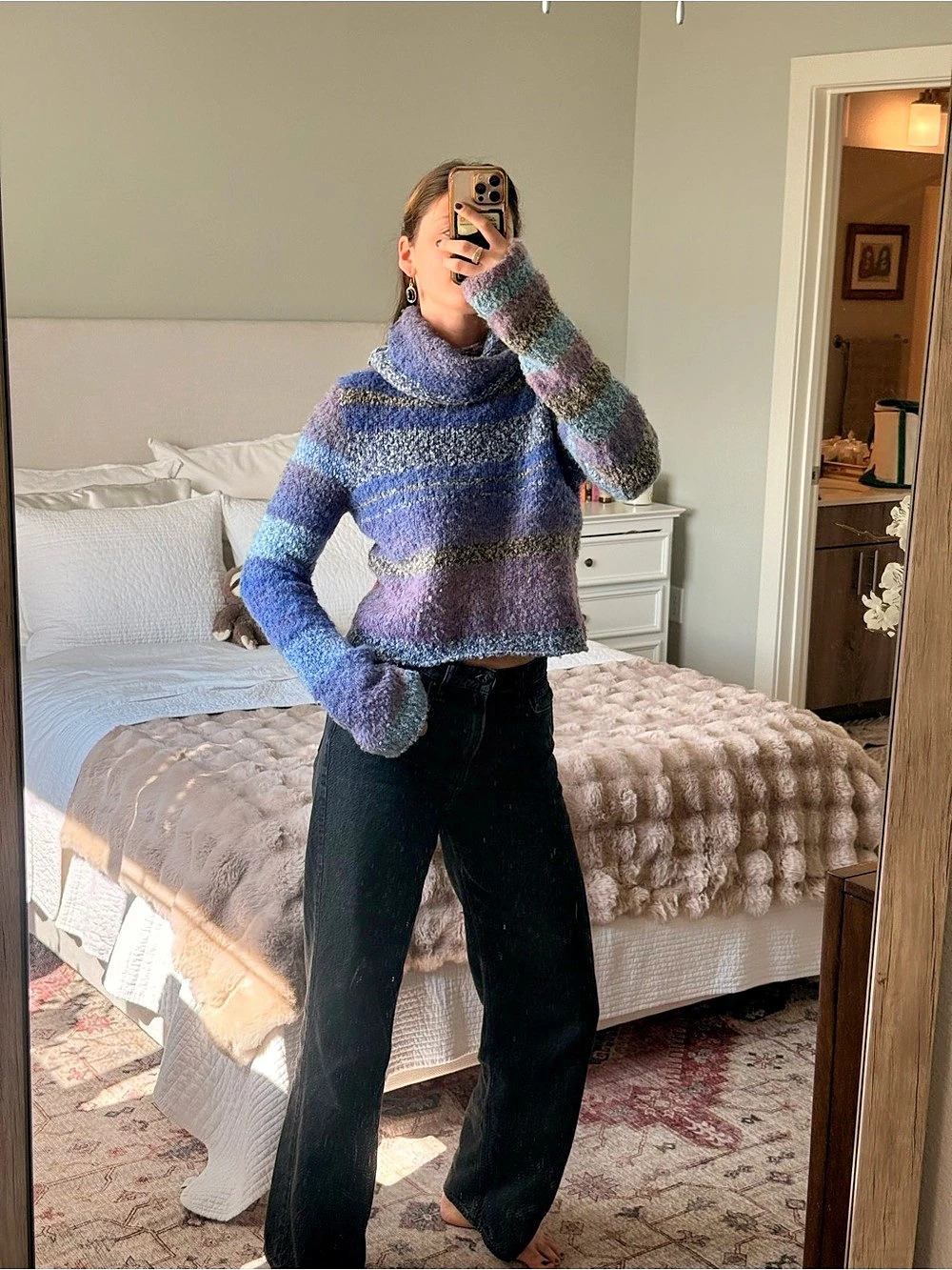 Free People Striped Turtleneck Sweater in Blue & Purple Size Small